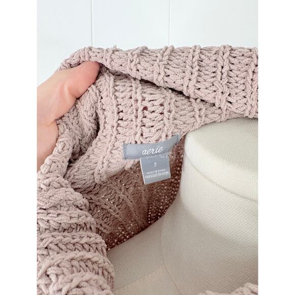 Aerie Oversized Chenille Turtleneck Sweater Womens Small Taupe Beige - Picture 8 of 8